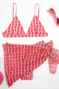 Wave Print Triangle High-Cut Bikini Set