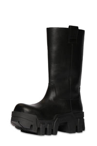 Leather Chunky Platform Mid-Calf Boots - Black