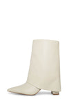 Faux Leather Point Toe Block Heel Fold Over Ankle Boots - White
