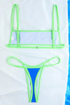 Contrast Trim Cami High-Leg Brazilian Bikini Set - Blue & Neon Green