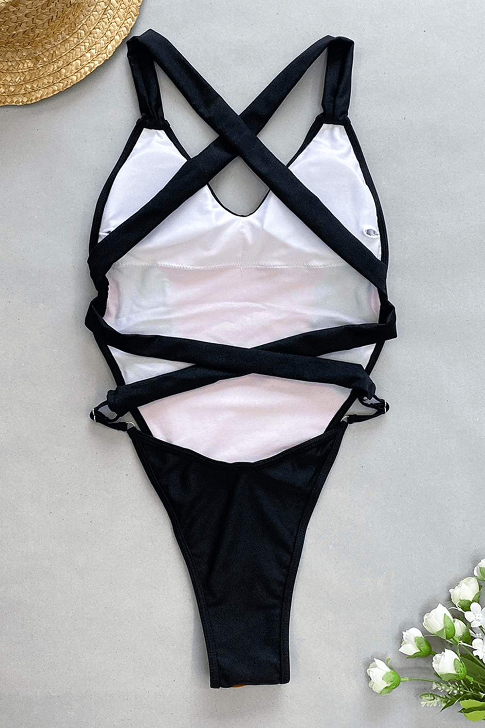 Color Block V Neck High-Cut One Piece Swimsuit - Black & Red – FloralKini