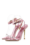 Metallic Clear Diamante Pointed Toe High Stiletto Heels - Pink