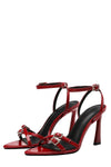 Faux Leather Crystal-Embellished Pointed Toe High Heeled Sandals - Red