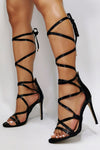 Strappy Lace-Up High Heel Sandals - Black