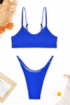 Scoop Neck Sporty Minimal Bikini Set - Royal Blue