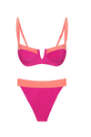 Shimmer Color Block V-Wire Cut-Out High Waisted Bikini Set