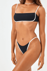 Contrast Trim Bralette High-Leg Brazilian Bikini Set - Black