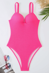 Crinkle Underwire Sweetheart One Piece Swimsuit - Hot Pink