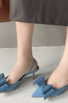 Double Bow Pointed Toe Slingback Pump - Denim