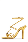 Heart Embellished Strappy Square Toe High Stiletto Heels - Gold