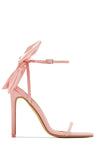 Bow Embellished Faux Leather Open Square Toe Stiletto Heels - Pink
