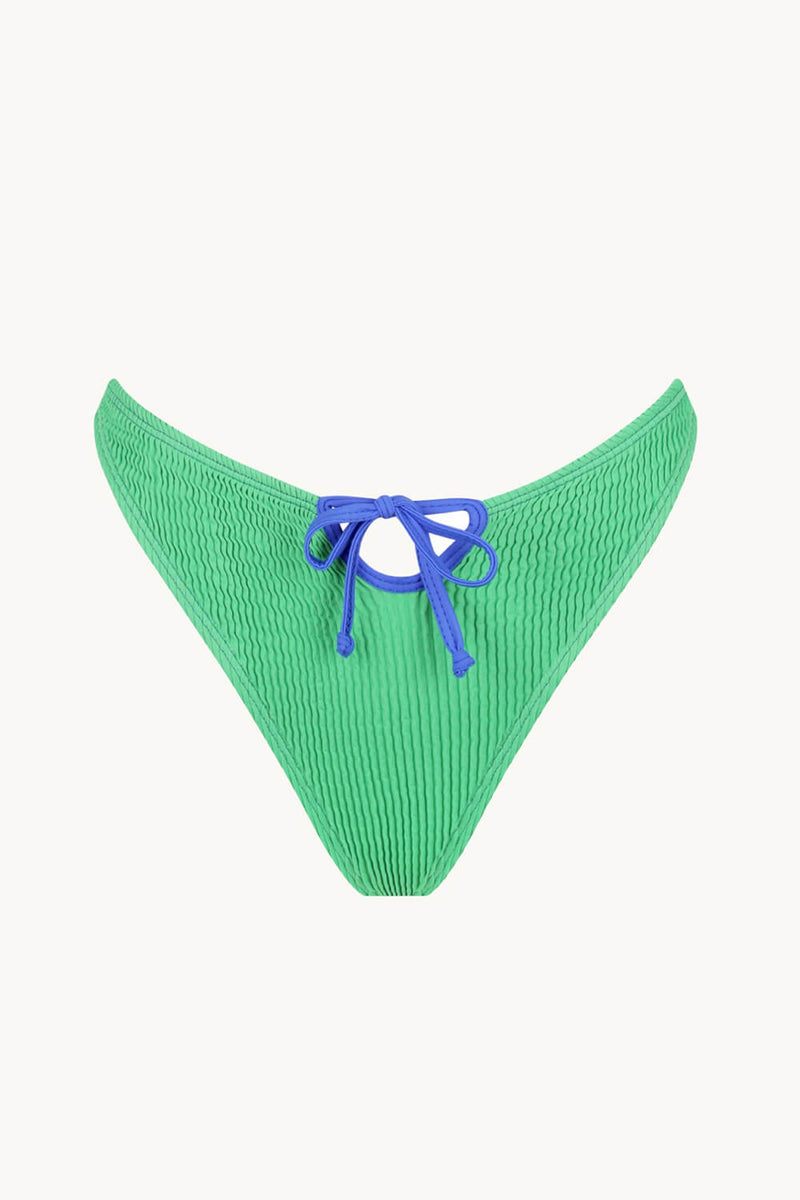 Crinkle Bandeau Multi-Wear Drawstring High-Cut Bikini Set - Green & Blue