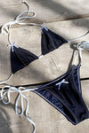 Black White Contrast Bow String Halter Triangle Tie Side Bikini Set