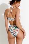 Island Printed Crinkle Bandeau Halter High-Waisted Bikini Set