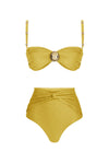 Bandeau Twist Front High Waisted Bikini Set With Gold Plated Details - Mustard