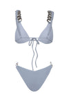 Shimmer Triangle Silver Chain High-Cut Bikini Set - Light Blue