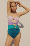 Multicolor Sweetheart Twist Front Cut-Out One Piece Swimsuit