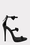 Faux Leather Diamante Heart Detail Pointed Toe Stiletto Heel - Black