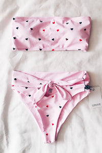 Pink Embellished Heart Bandeau Bikini Top