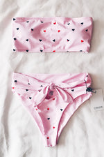 Pink Embellished Heart Tie Front Bikini Bottom