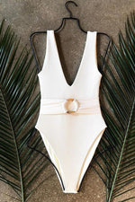 White Ribbed O-Ring Belted One Piece Swimsuit (2190538833979)