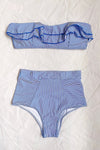Blue White Striped High Waist Bikini Bottom