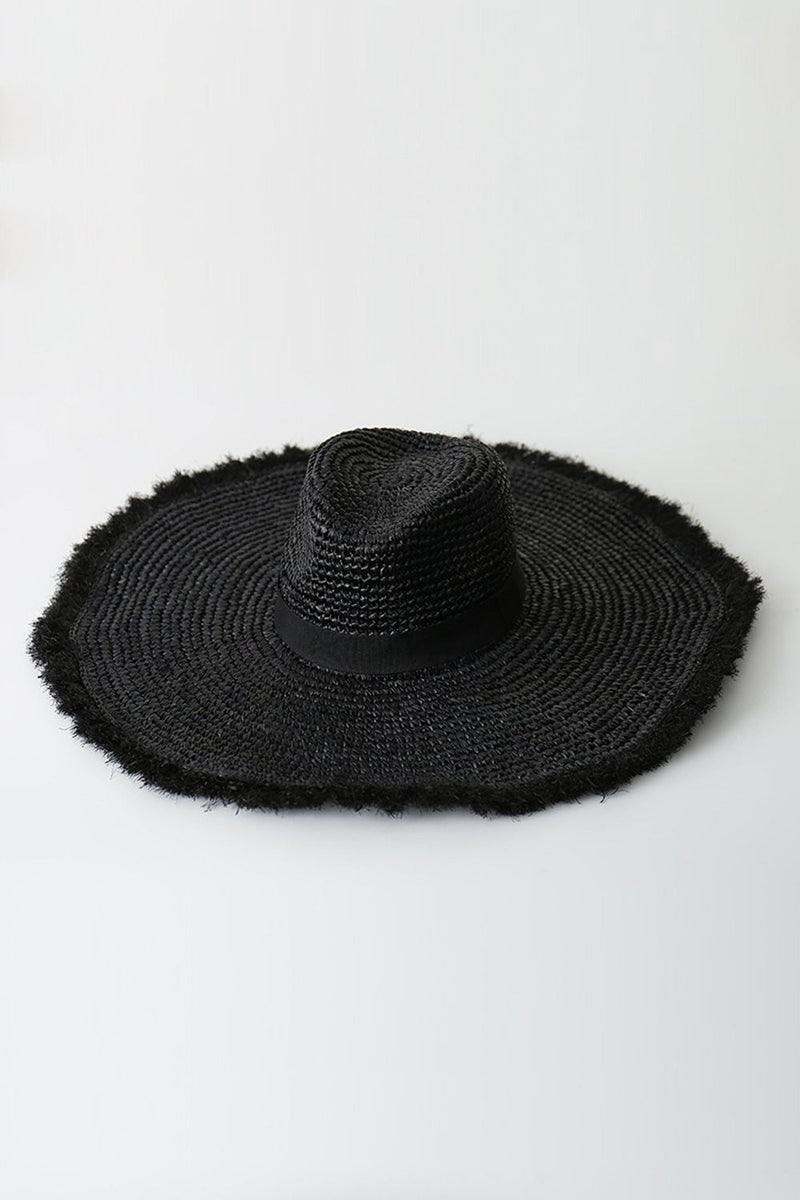 Black Raffia Straw Edging Fedora Hat (2207889817659)