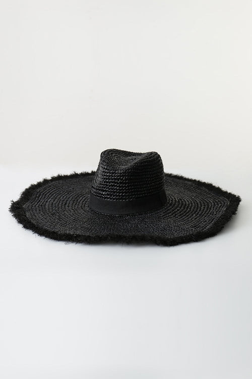 Black Raffia Straw Edging Fedora Hat (2207889817659)