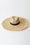 Black Trim Raffia Straw Edging Fedora Hat (2207889850427)