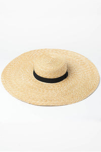 Black Ribbon Trimmed Wheat Straw Boater (2207889883195)
