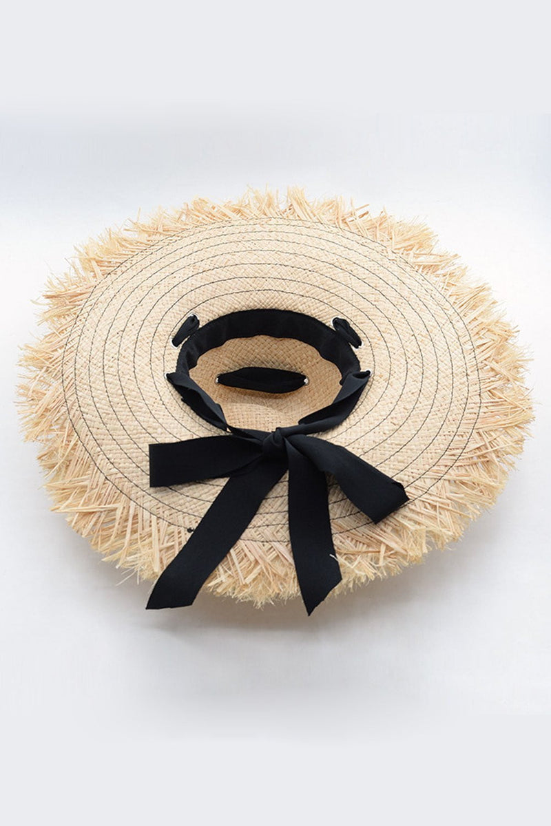 Raffia Straw Edging Hat With Chin Tie (2207890243643)