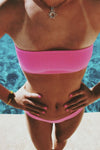Hot Pink Ribbed Bandeau Bikini Top (2224124559419)