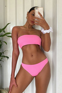 Hot Pink Ribbed Bandeau Bikini Top