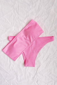 Hot Pink Ribbed Bandeau Bikini Top