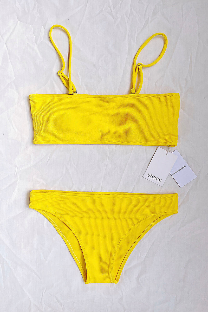 Yellow Ribbed Bandeau Bikini Top (2224124854331)