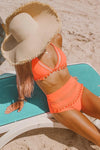 Orange Pom Pom Mesh High Waisted Bikini Bottom