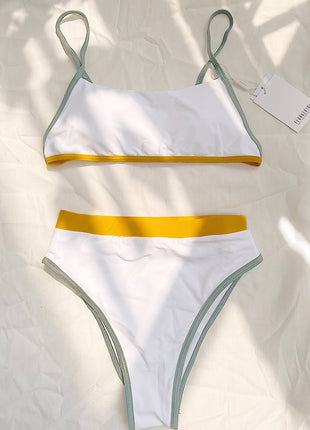 Darkgoldenrod Teal Contrast Sporty Bikini Top