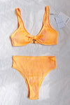 Orange Ribbed Tie Front Bikini Top