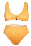 Orange Ribbed Tie Front Bikini Top (2318062026811)