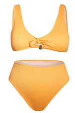 Orange Ribbed Tie Front Bikini Top (2318062026811)
