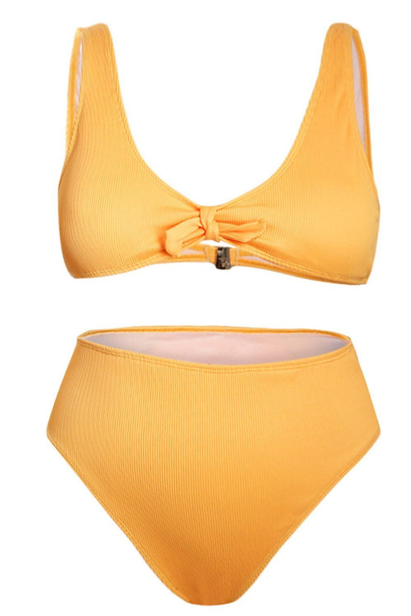 Orange Ribbed High Waisted Bikini Bottom (2318062092347)