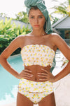 Lemon Smocked Ruffle Trim Bandeau Bikini Top (2318715650107)