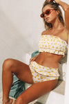 Lemon Smocked Ruffle Trim Bandeau Bikini Top (2318715650107)