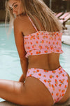 Peach Print Ruffle Trim High Waisted Bikini Bottom (2318715781179)