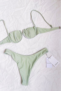 Green Polka Dot Front V Underwire Bikini Top