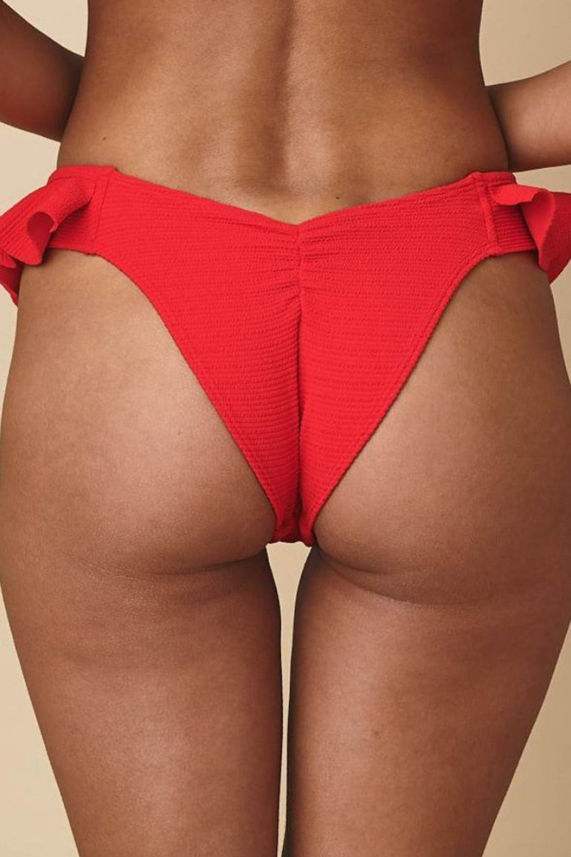 Red Ribbed Ruffle Trim Bikini Bottom (2186497327163)
