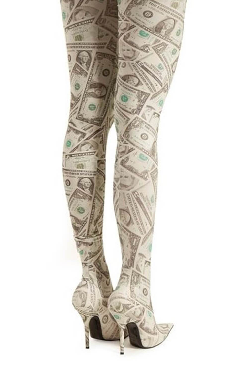Dollar Print Sock Stiletto Thigh High Boots