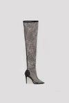 Black Diamante Fishnet Over The Knee Thigh High Long Sock Boots
