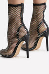 Black Diamante Fishnet Ankle Sock Heeled Boots