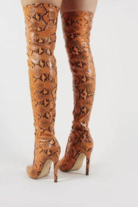 Orange Snake Over The Knee Pointed Toe Boots
